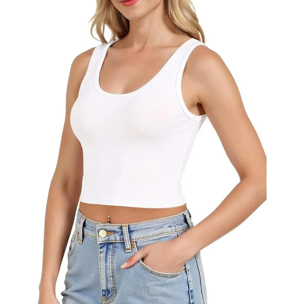 2Piece Cotton Crop Tops Women Sleeveless Tank Top Workout Casual Basic - Picture 4 of 7